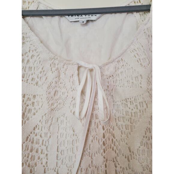 Trina Turk White Crochet Romantic Cap Sleeve Sheath Mini Dress, Women's Size 4 - Picture 4 of 10